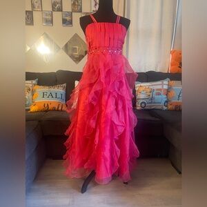 Elegant Pink Ruffled Kids Formal Dress
